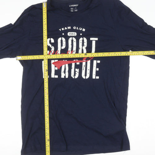 Livergy Men's Blue Long Sleeve Sport League Cotton T-Shirt Size S