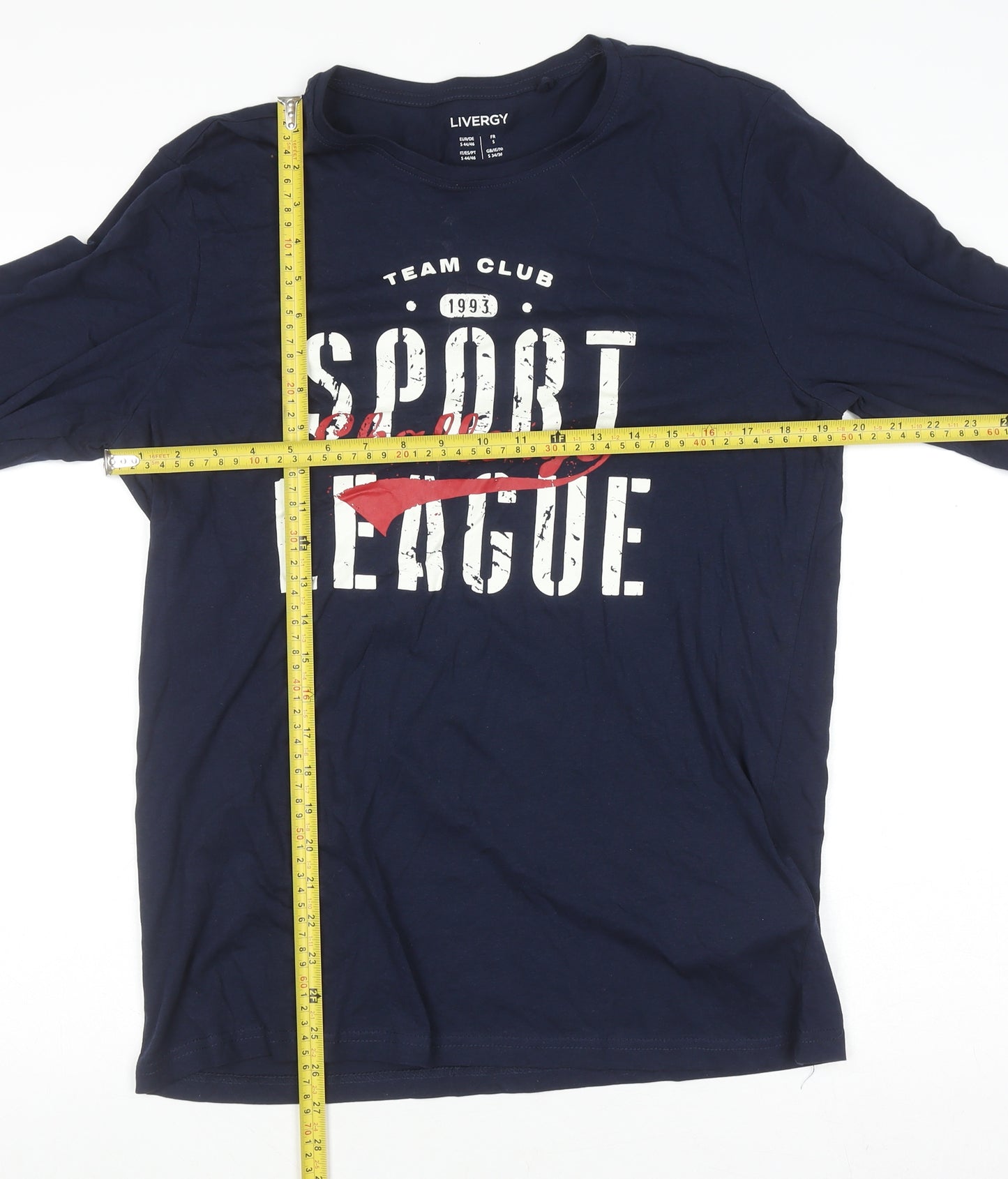 Livergy Men's Blue Long Sleeve Sport League Cotton T-Shirt Size S