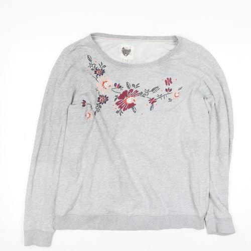 Mantaray Women's Grey Floral Embroidered Jumper Size 12