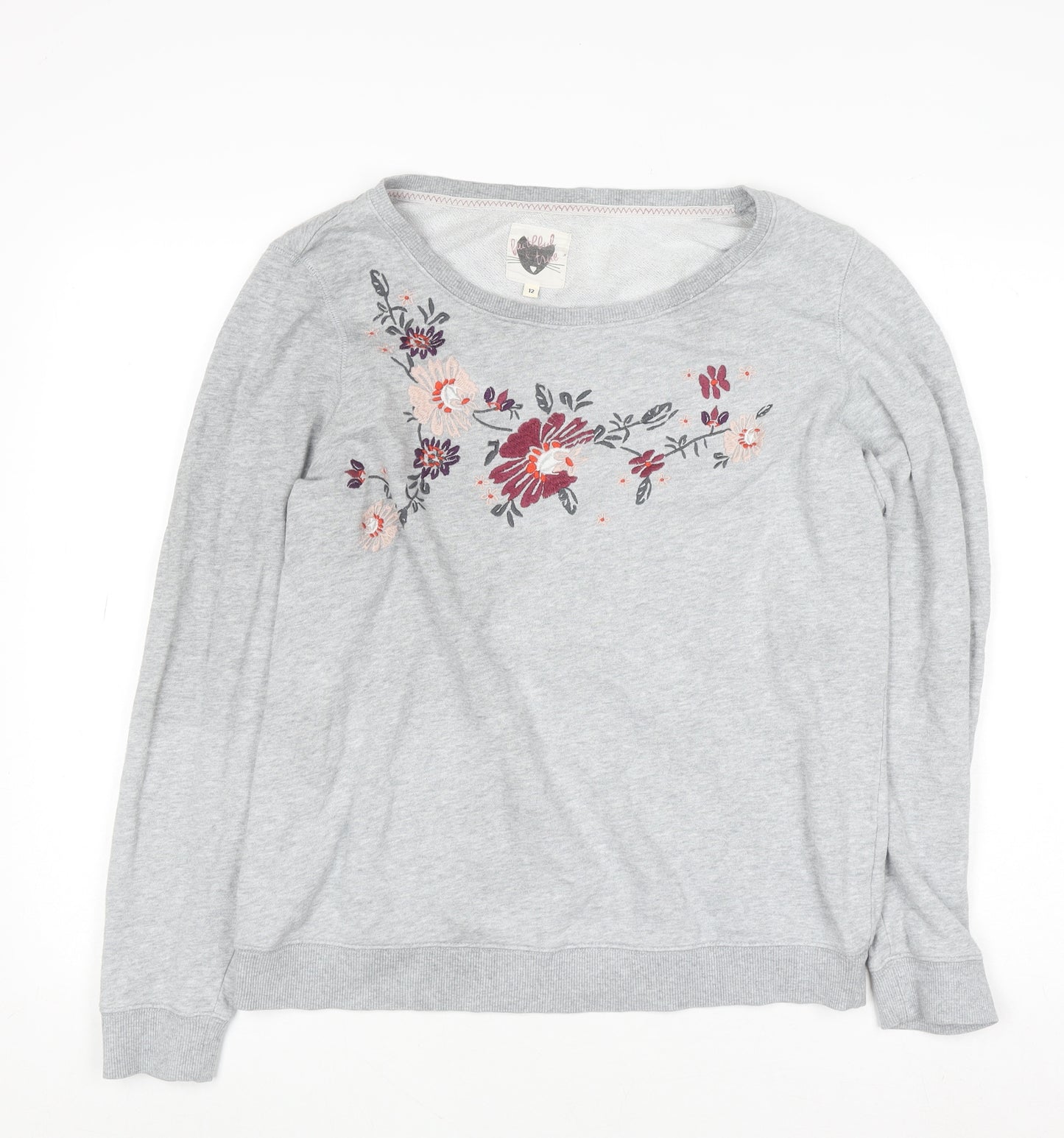 Mantaray Women's Grey Floral Embroidered Jumper Size 12