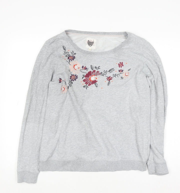 Mantaray Women's Grey Floral Embroidered Jumper Size 12