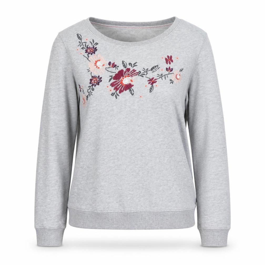Front view of Mantaray Women's Grey Floral Embroidered Jumper, size 12