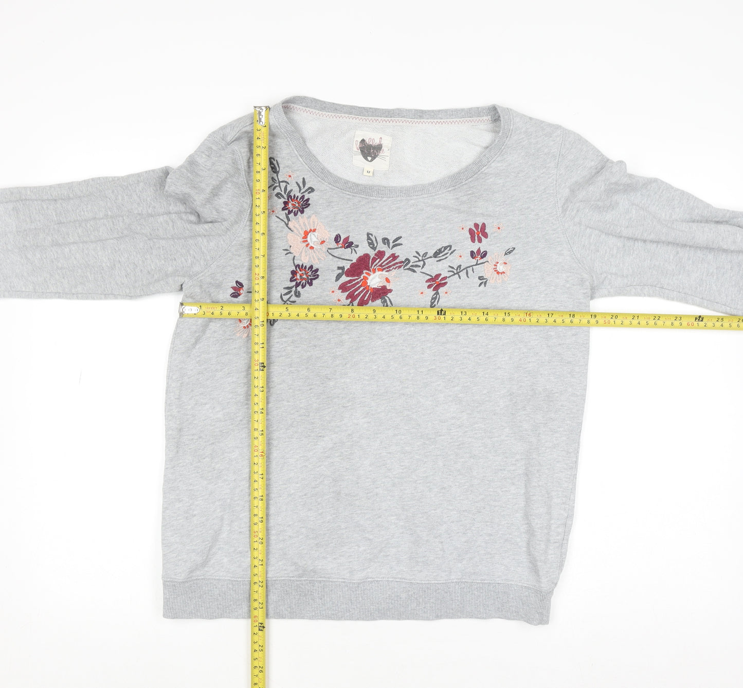 Mantaray Women's Grey Floral Embroidered Jumper Size 12
