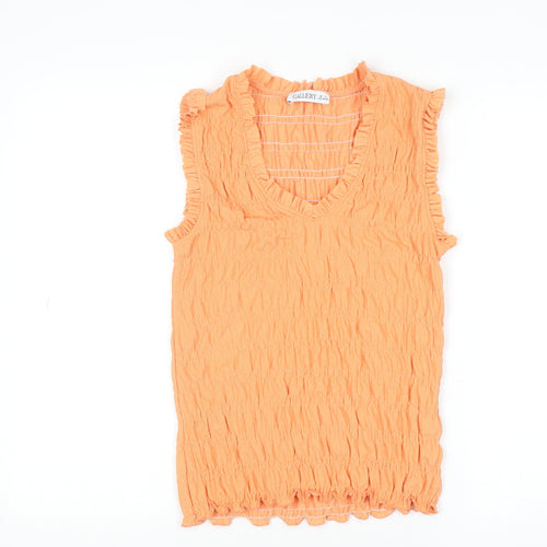 Gallery Women Orange Sleeveless V-Neck Crinkle Top Size S