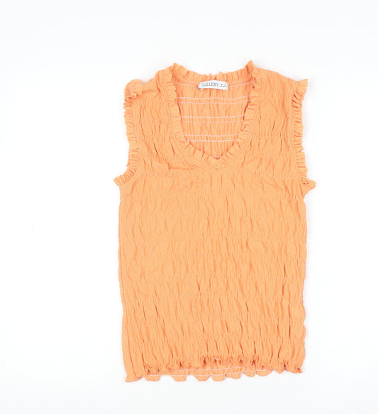 Gallery Women Orange Sleeveless V-Neck Crinkle Top Size S