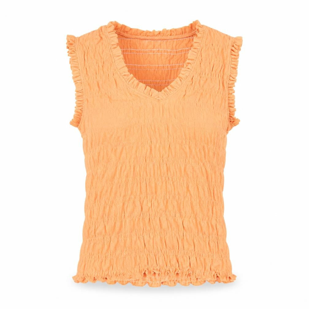 Gallery Women Orange Sleeveless V-Neck Crinkle Top Size S