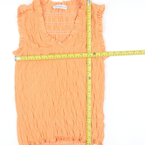 Gallery Women Orange Sleeveless V-Neck Crinkle Top Size S
