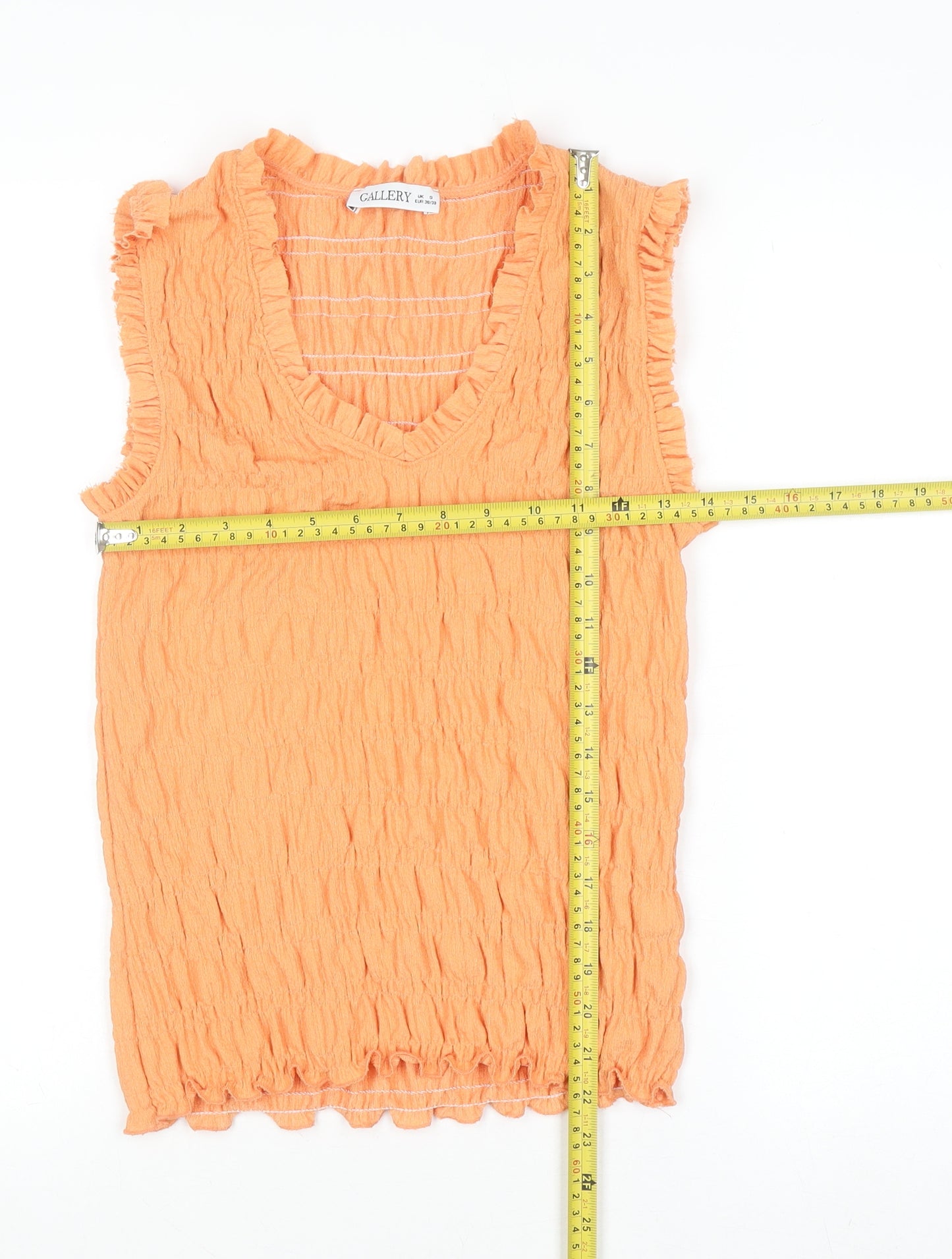Gallery Women Orange Sleeveless V-Neck Crinkle Top Size S