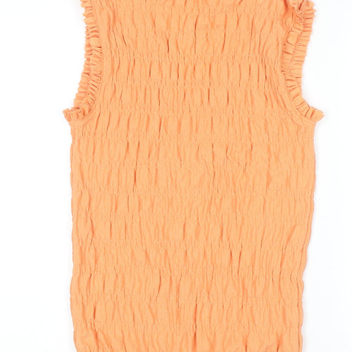 Gallery Women Orange Sleeveless V-Neck Crinkle Top Size S