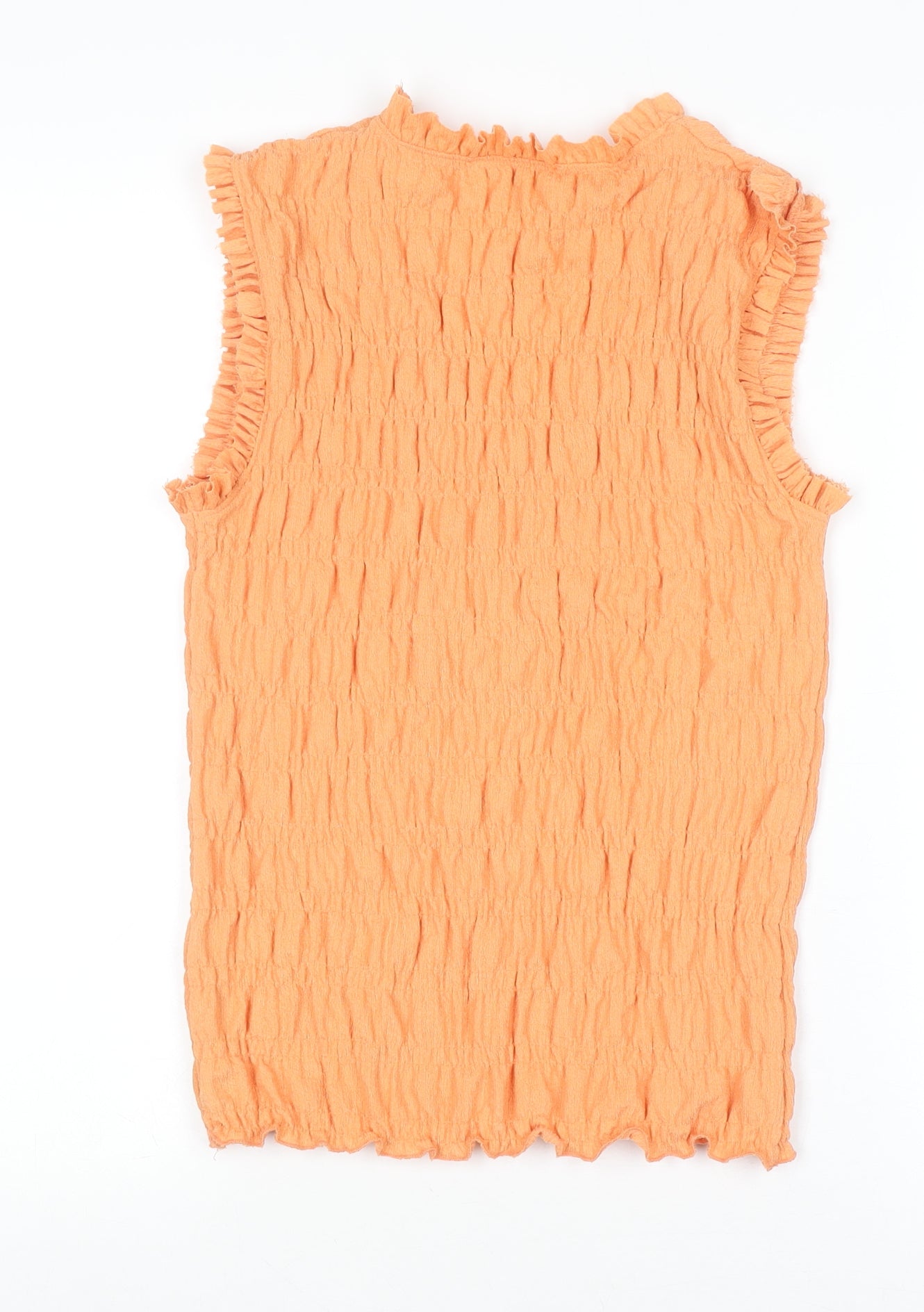 Gallery Women Orange Sleeveless V-Neck Crinkle Top Size S