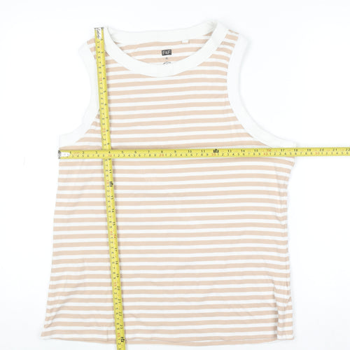 F&F Women Beige White Striped Sleeveless Tank Top XL Cotton Blend