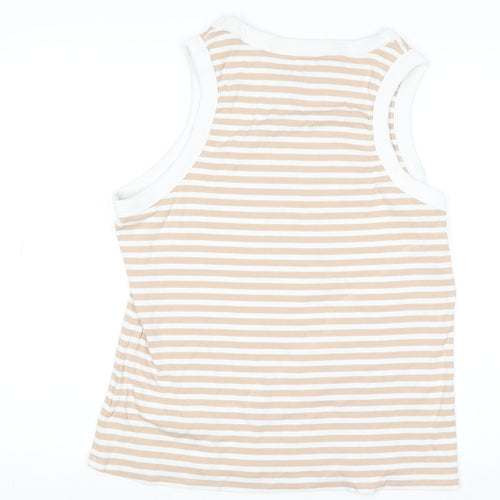 F&F Women Beige White Striped Sleeveless Tank Top XL Cotton Blend