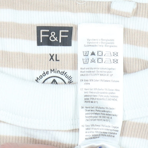 F&F Women Beige White Striped Sleeveless Tank Top XL Cotton Blend