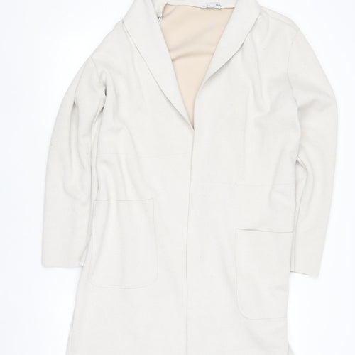 Zara Women Beige Mid-Length Open Front Coat Size 10