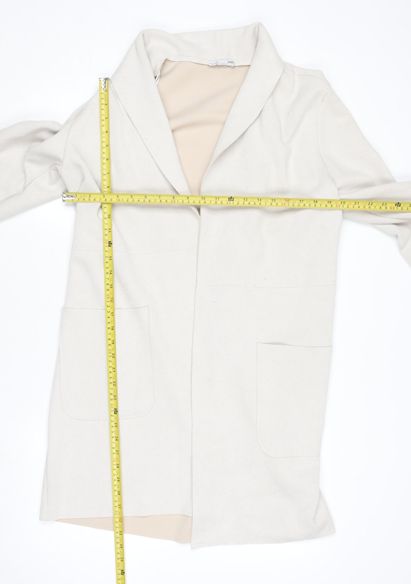 Zara Women Beige Mid-Length Open Front Coat Size 10