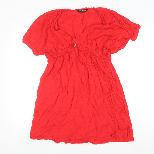 Debenhams Women’s Red Viscose Tunic Blouse Top M Short Sleeve