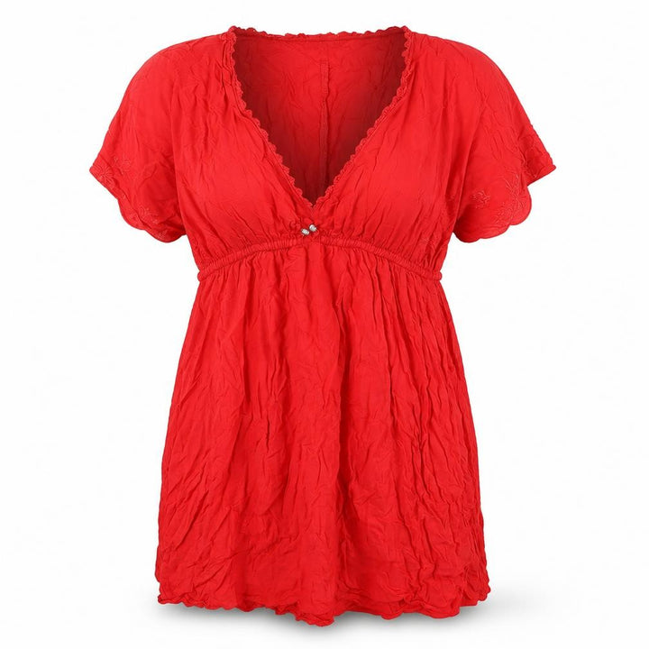 Debenhams Women’s Red Viscose Tunic Blouse Top M Short Sleeve