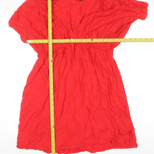Debenhams Women’s Red Viscose Tunic Blouse Top M Short Sleeve