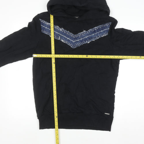 Diesel Men's Black Cotton Pullover Hoodie L Denim Accent Sweatshirt