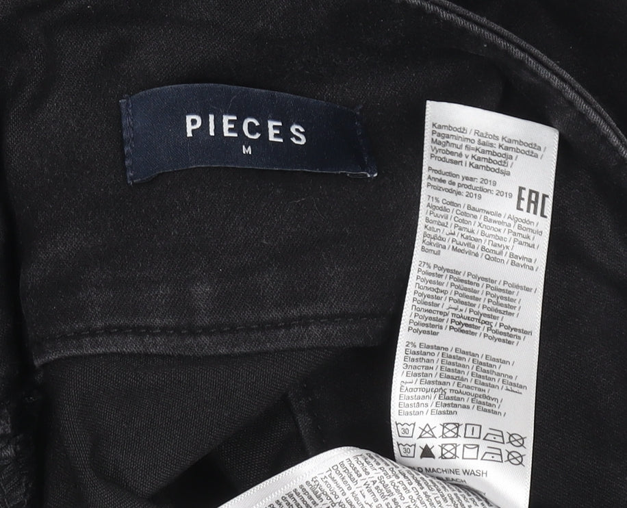 Pieces Womens Black Skinny Stretch Jeans Size M Mid Rise Denim