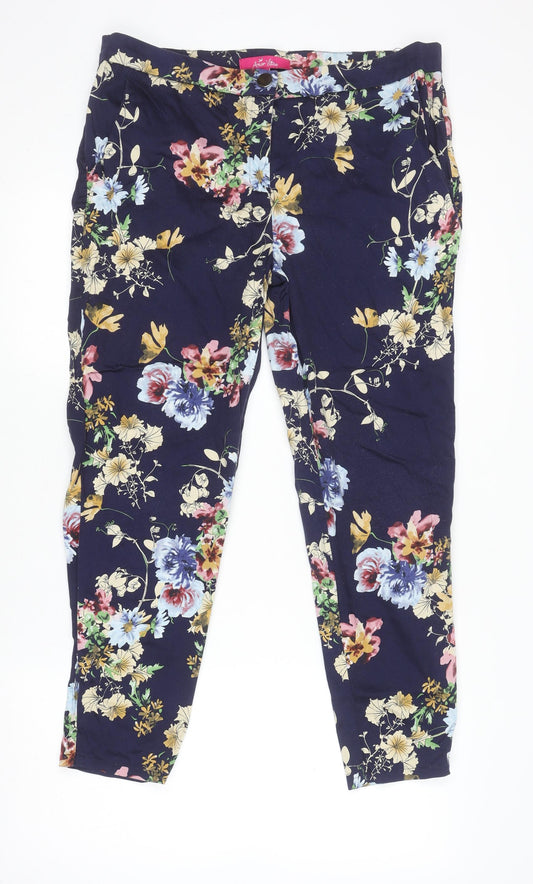 Amor Vitae Womens Multicoloured Floral Cotton Stretch Cropped Trousers Size 16