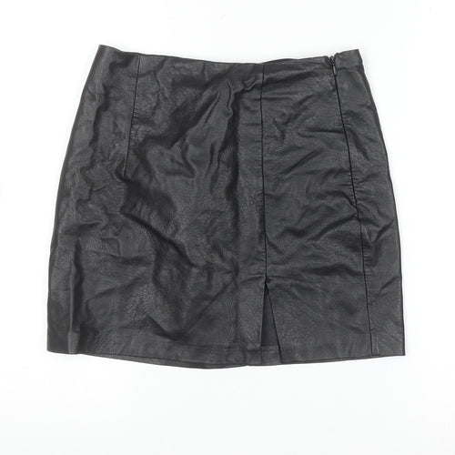 Stradivarius Women Black Faux Leather Short Pencil Skirt Size S