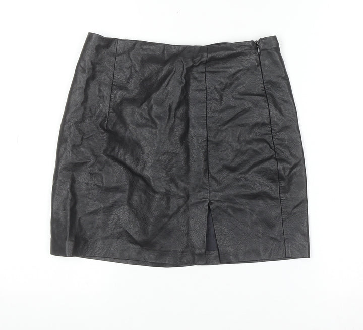 Stradivarius Women Black Faux Leather Short Pencil Skirt Size S