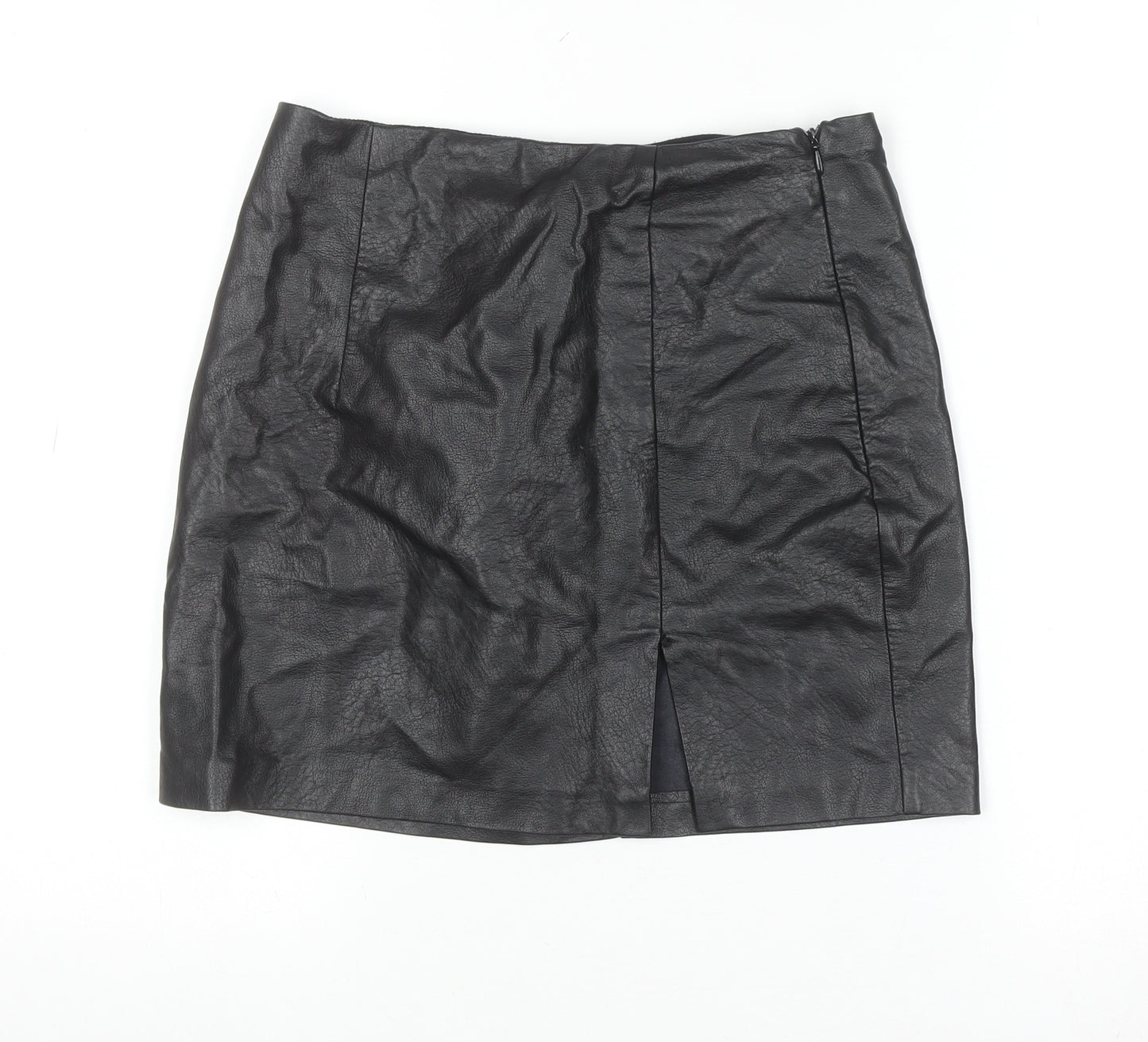 Stradivarius Women Black Faux Leather Short Pencil Skirt Size S