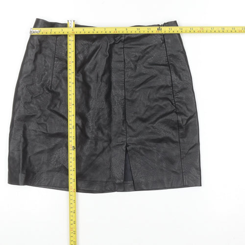 Stradivarius Women Black Faux Leather Short Pencil Skirt Size S