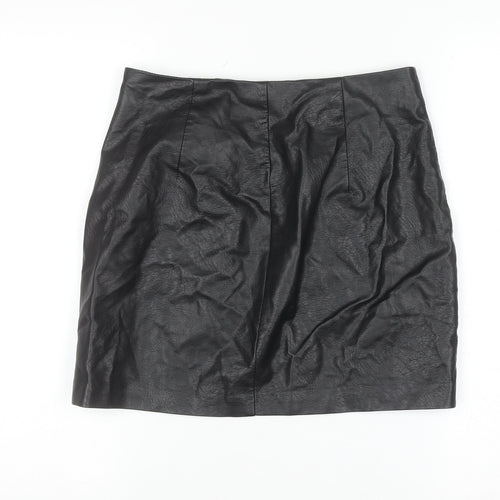Stradivarius Women Black Faux Leather Short Pencil Skirt Size S