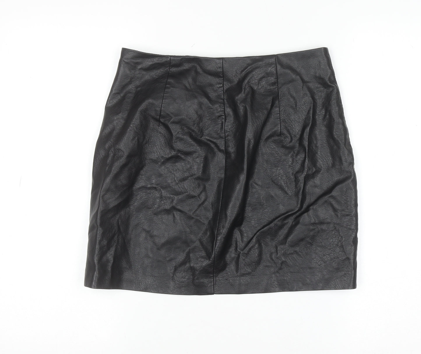Stradivarius Women Black Faux Leather Short Pencil Skirt Size S
