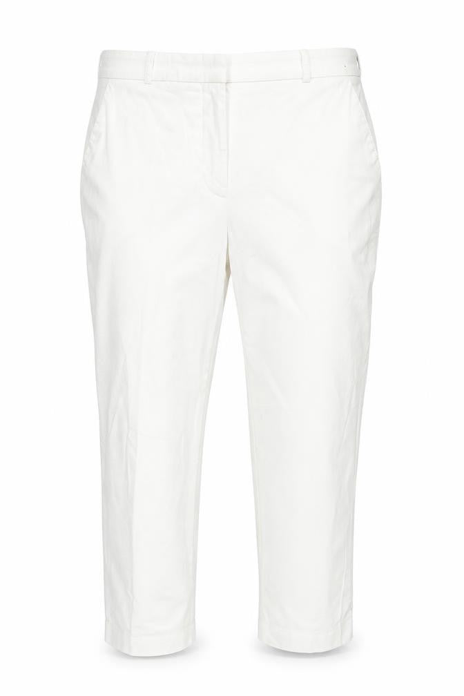 Front view of Dunnes Women’s White Chino Stretch Trousers, size UK 12