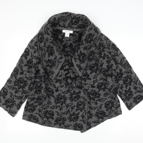 Ellen Tracy Women's Grey Floral Knit Open Cardigan Size M