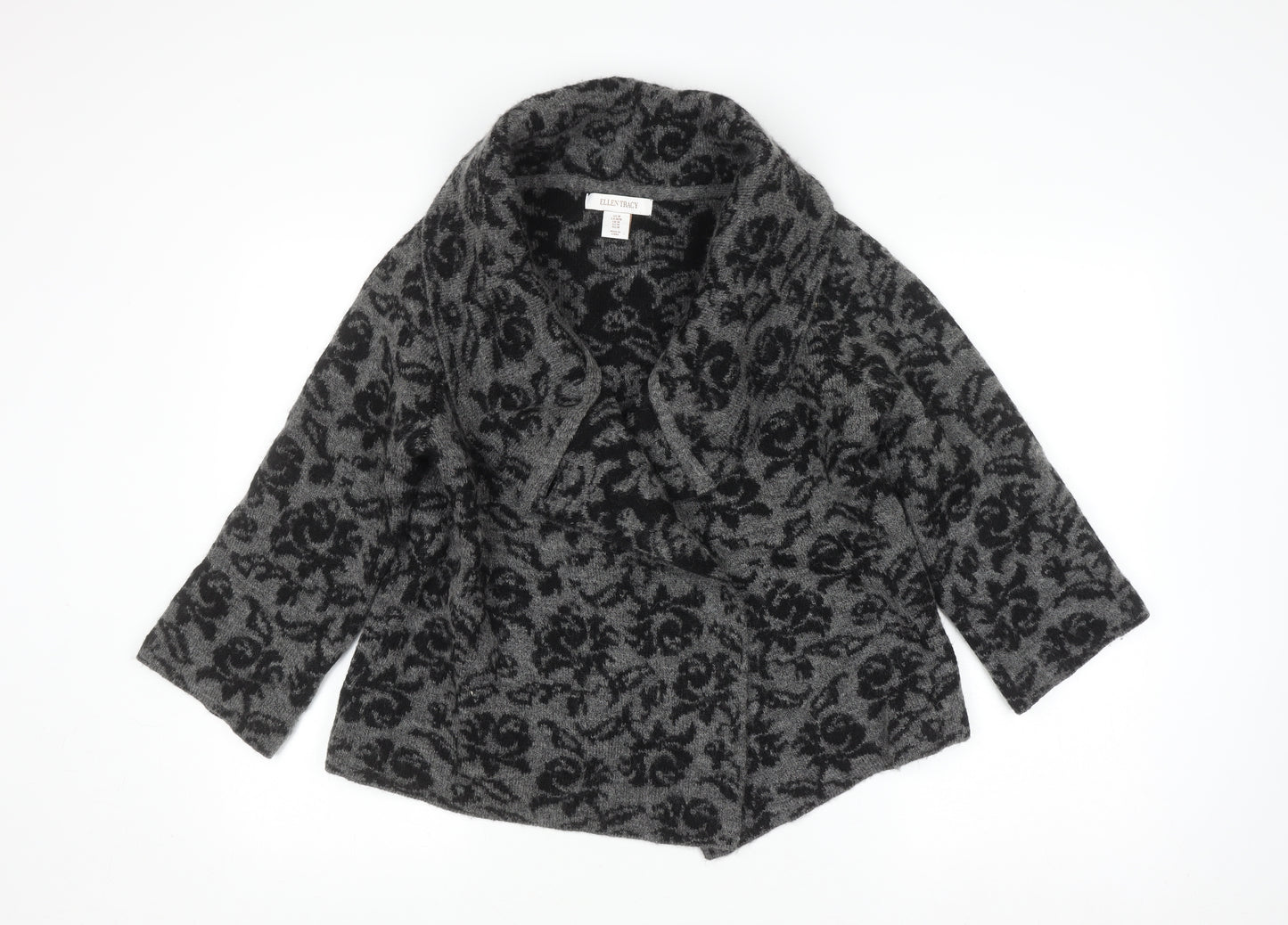 Ellen Tracy Women's Grey Floral Knit Open Cardigan Size M