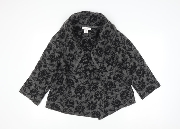 Ellen Tracy Women's Grey Floral Knit Open Cardigan Size M