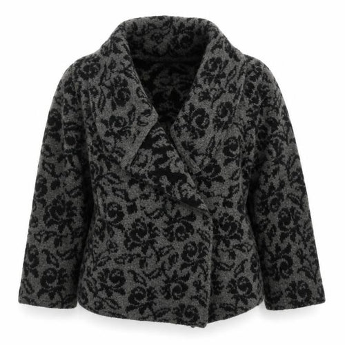 Ellen Tracy Women's Grey Floral Knit Open Cardigan Size M