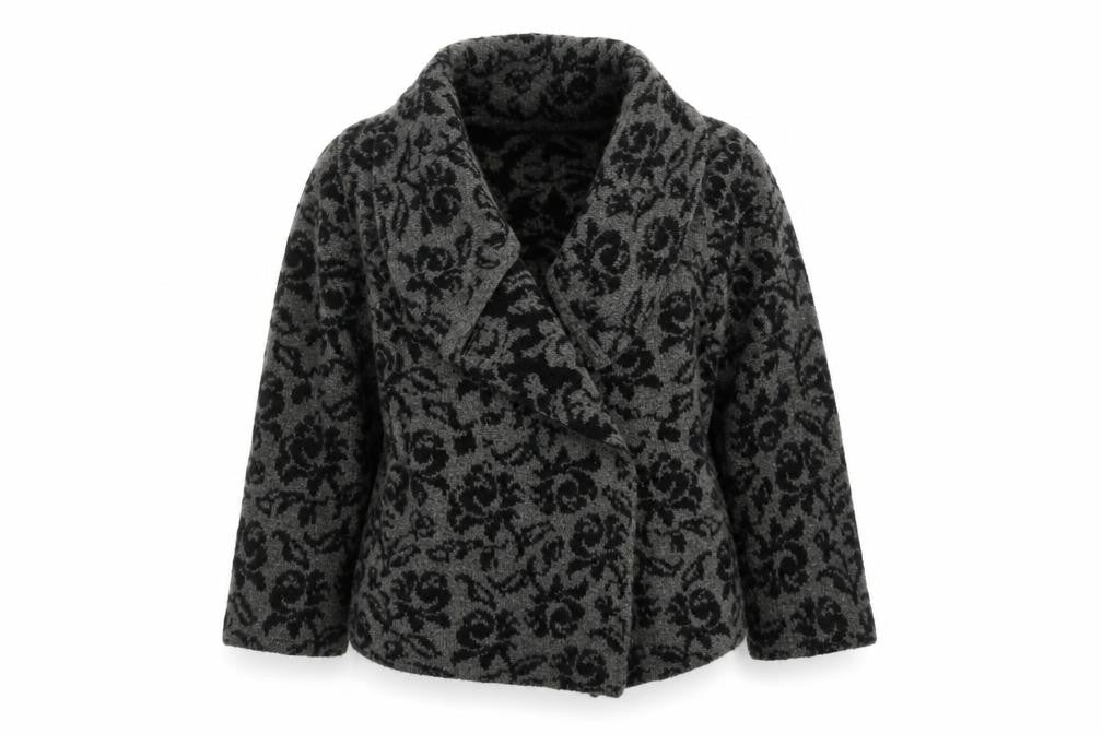 Ellen Tracy Women's Grey Floral Knit Open Cardigan Size M