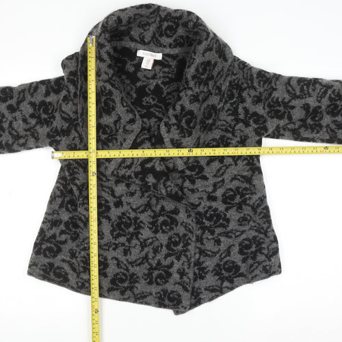 Ellen Tracy Women's Grey Floral Knit Open Cardigan Size M