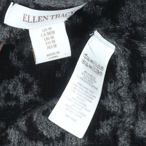 Ellen Tracy Women's Grey Floral Knit Open Cardigan Size M