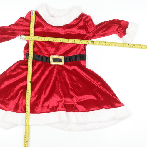 H&M Girls Red Christmas Santa Velvet A-Line Dress 3-4 Years
