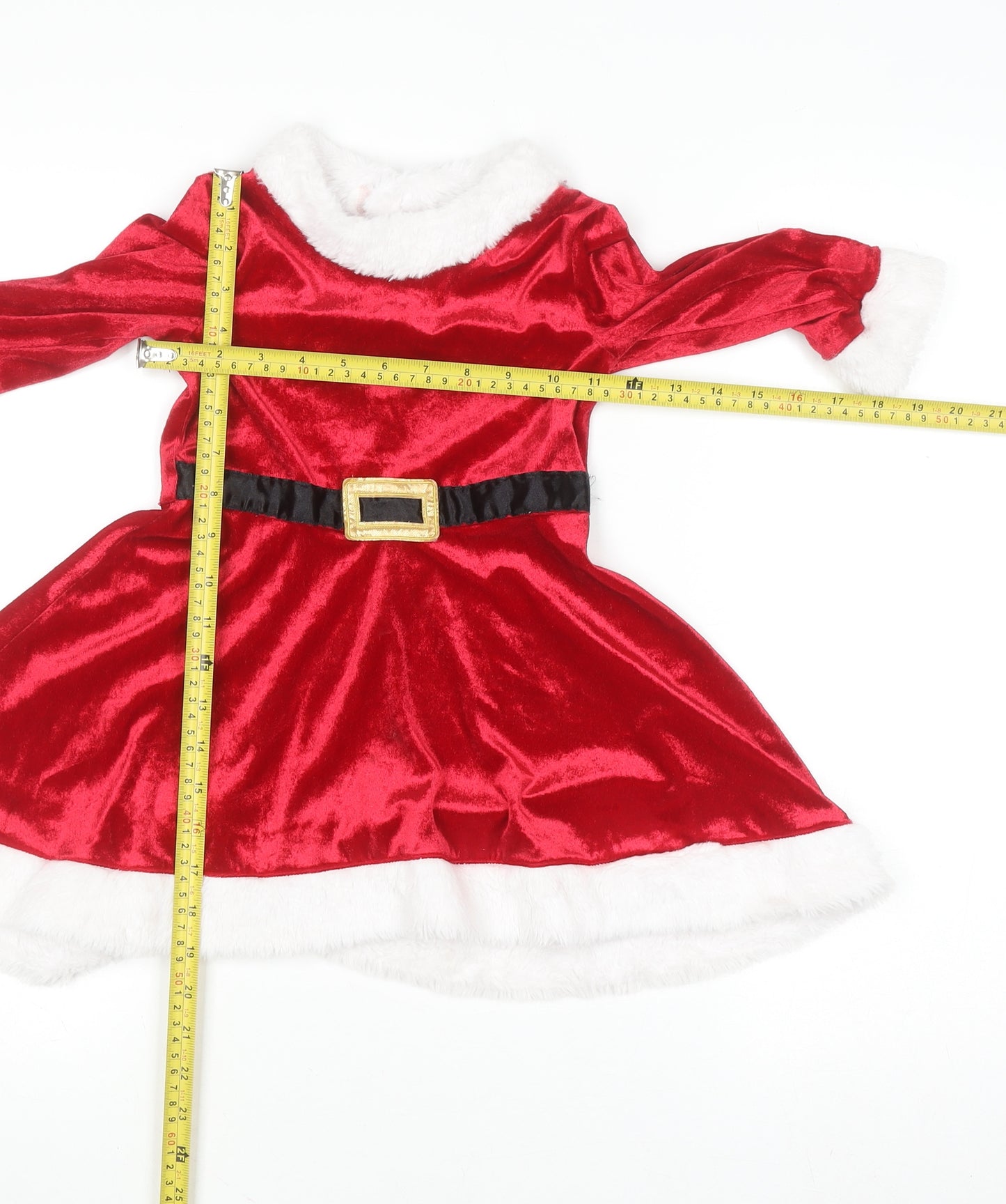 H&M Girls Red Christmas Santa Velvet A-Line Dress 3-4 Years