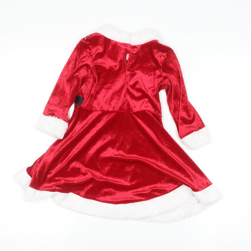 H&M Girls Red Christmas Santa Velvet A-Line Dress 3-4 Years