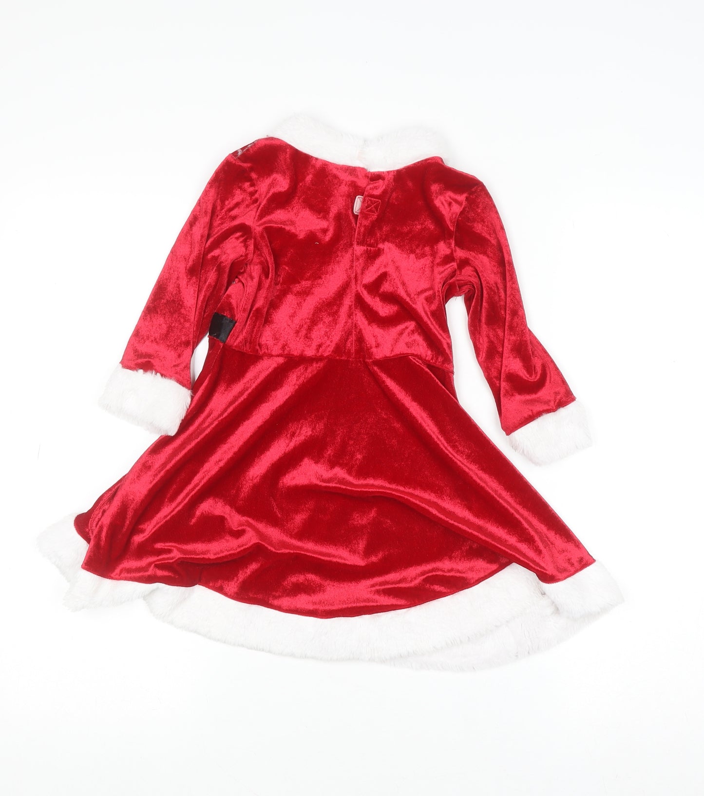 H&M Girls Red Christmas Santa Velvet A-Line Dress 3-4 Years