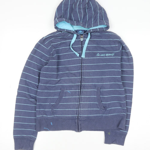 Le Coq Sportif Women’s Blue Striped Full Zip Cotton Hoodie Size 10