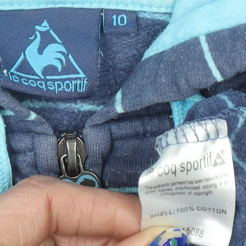 Le Coq Sportif Women’s Blue Striped Full Zip Cotton Hoodie Size 10