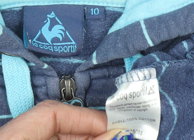 Le Coq Sportif Women’s Blue Striped Full Zip Cotton Hoodie Size 10