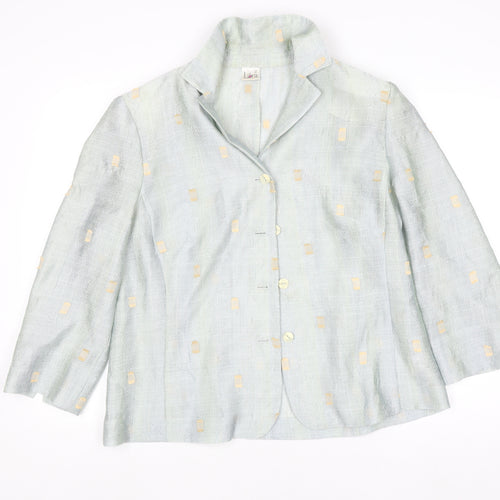 Libra Womens Blue Linen Blend Button Blazer Size 16