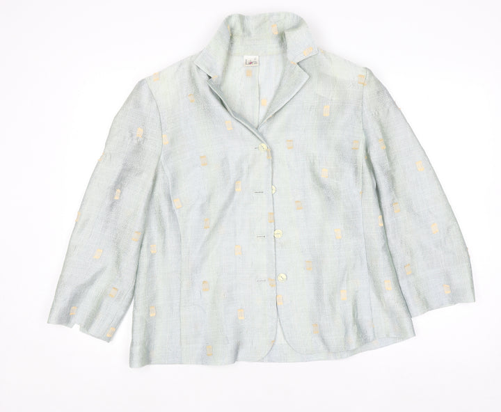 Libra Womens Blue Linen Blend Button Blazer Size 16