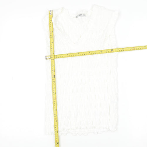 Gallery Womens White Ruffle V-Neck Sleeveless Blouse Size S