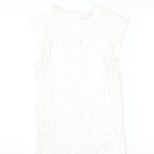Gallery Womens White Ruffle V-Neck Sleeveless Blouse Size S